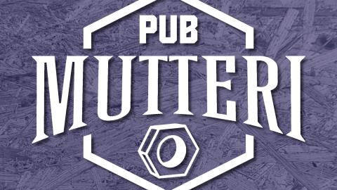 Violetilla taustalla valkoinen teksti Pub Mutteri